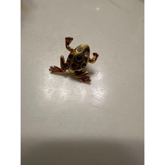 & Other Stories Jewelry - Vintage frog tie tack, rhinestone frog lapel pin, frog hat pin, rhinestone frog